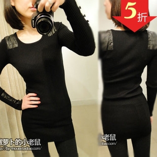 Free shipping The Korean version of women's autumn and winter products Leather Slim shoulders bottoming shirt sweaters sweater b