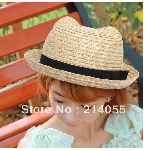 Free shipping The new 2013 hats wholesale bear straw hat for a cat ear edge dome parent-child cap hat