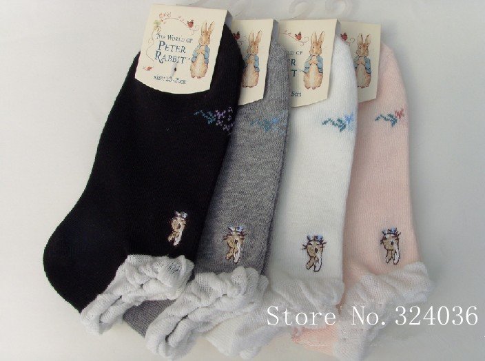 Free shipping The new for 2012 ha ha rabbit cotton plain lace ship socks