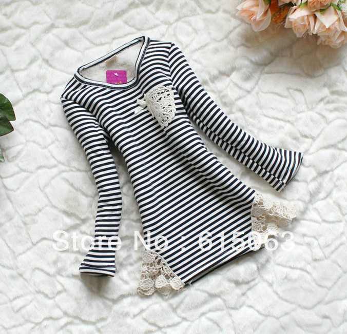 Free shipping! The new girls striped long-sleeved bottoming shirt wholesale