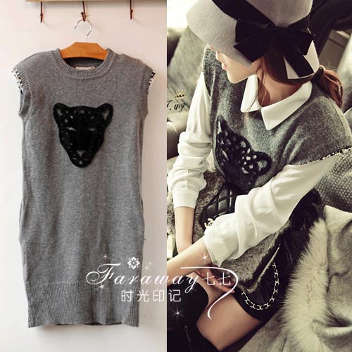 Free shipping The new listed 2013 pads vintage rabbit fur woven vest sweater one-piece dress 055