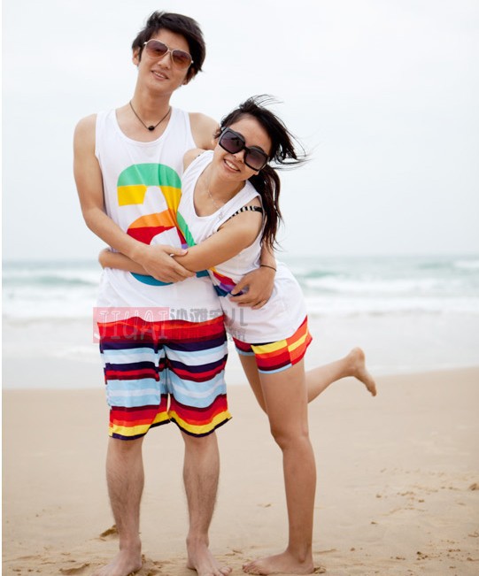 Free Shipping the price of two pants 2012 new rainbow patterns couple beach pants women/men trousers