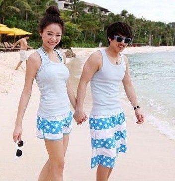 Free Shipping the price of two pants sea-blue star couple beach pants women/men shorts of beach style trousers in stock