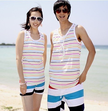 Free Shipping the price of two Stripe couple beach pants women/men shorts of beach trousers style in stock