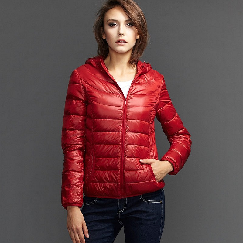 Free Shipping The Ultralight warm hooded short down jacket Red&Orange&Peach pink