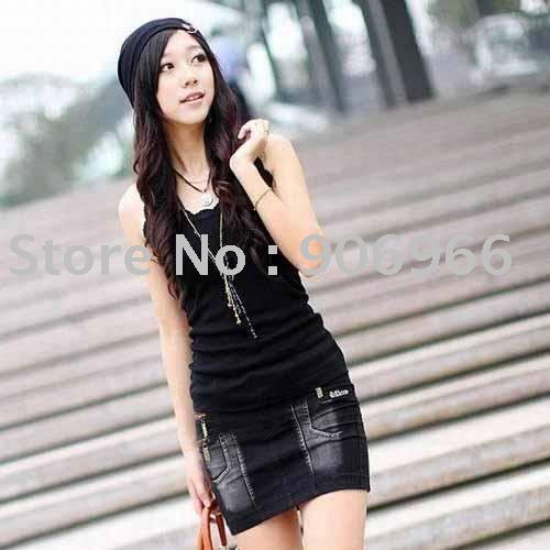 Free Shipping/The word lace vest / cotton long paragraph the word lotus bottom Vest - Black