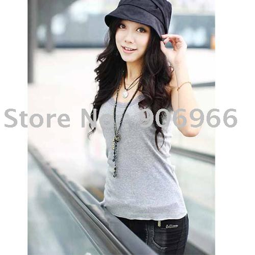 Free Shipping!The word lace vest / cotton long paragraph the word lotus bottom vest - Gray