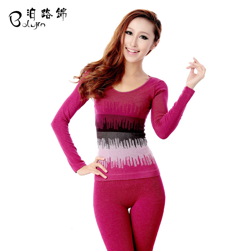 Free Shipping Thermal underwear female thickening fiber seamless beauty care underwear set 2988