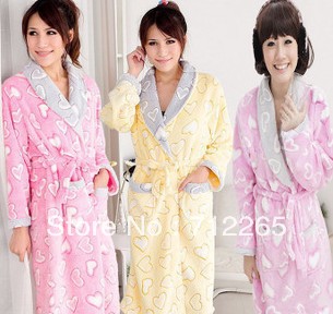 free shipping Thick coral fleece pajama leisure wear female heart-shaped bathrobe
