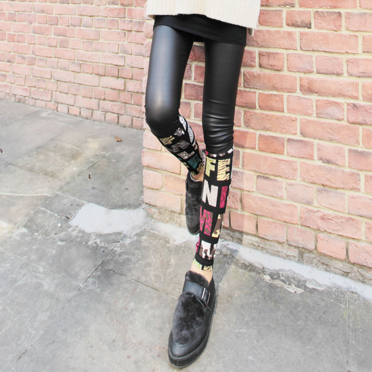 Free Shipping Thicken Matte Black Fake Leather Autumn Women's Leggings