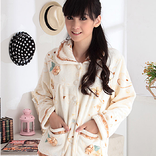 Free Shipping, Thickening coral fleece autumn and winter women's cardigan sleepwear lounge