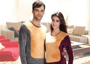 Free shipping thickening lovers plus velvet body shaping wool men and women golden flower warm long sleeve set XU1031
