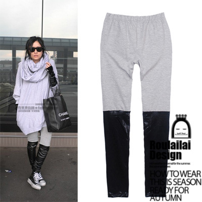 Free Shipping Thin patchwork faux leather legging legging159