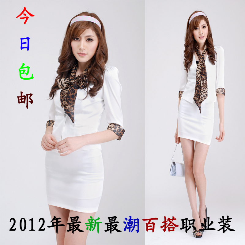 free shipping Three quarter sleeve ol work wear women's half sleeve fashion set work wear tailored skirt set formal