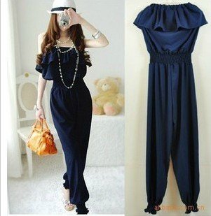 Free shipping Tibetan piece pants blue flounced Bra jumpsuit women 8501 pants