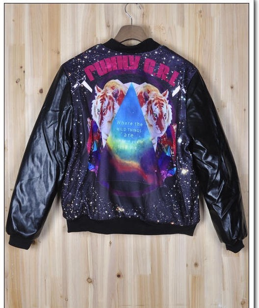 Free Shipping Tiger print fashion jacket for woman thick coat warm winter outerwear tiger and galaxy design 2 pcs/lot