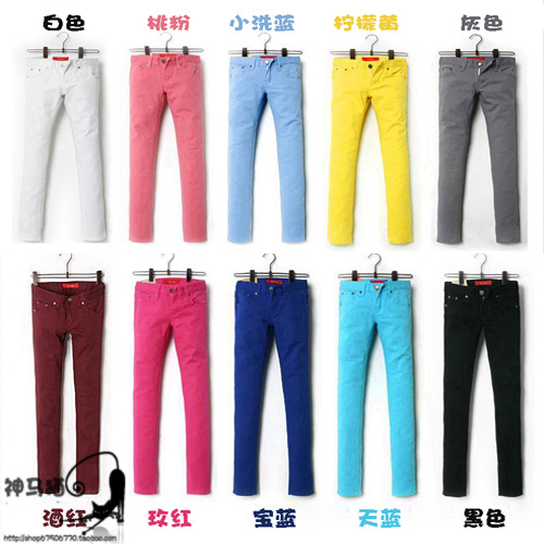 Free Shipping# Tight colored pencil skinny elastic jeans pants women w43