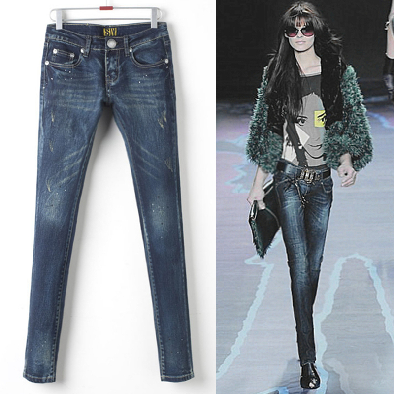 Free shipping, Tight jeans female skinny pants sly autumn and winter personality fashion paint jeans