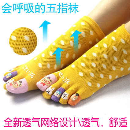 free shipping Toe socks five-toe socks female 100% cotton socks thin cartoon short socks breathable mesh new arrival students