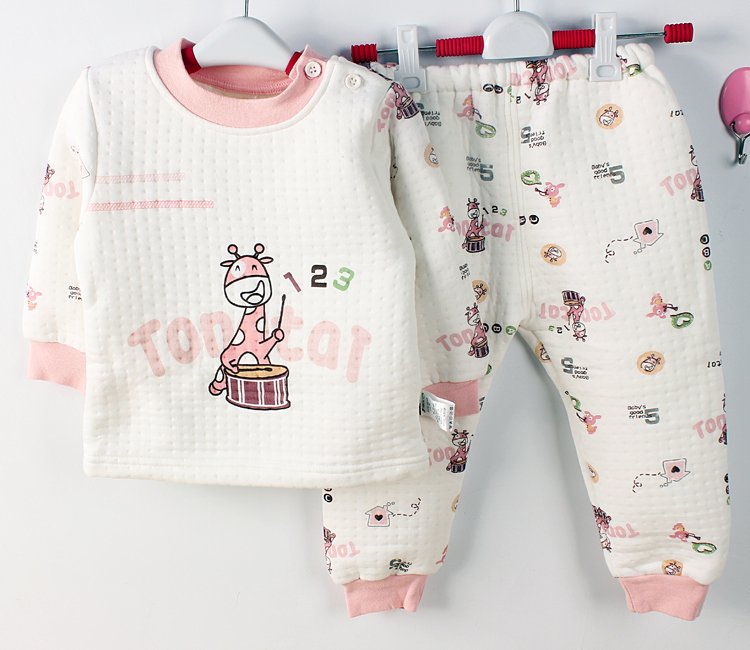 Free Shipping TONGTAI 12 1406 male girls clothing baby thermal thickening buckle pullover set thermal underwear
