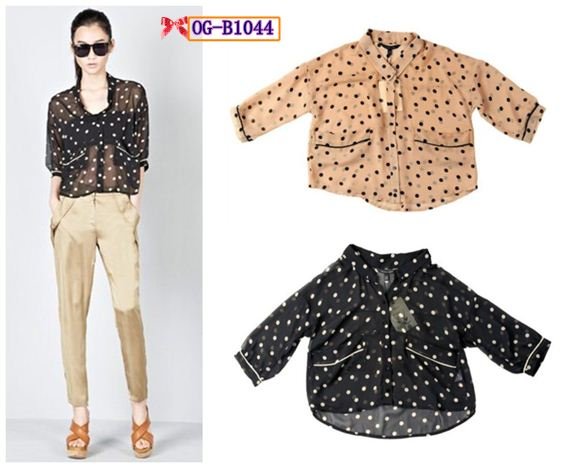 Free shipping, Top brand style 2012 Popular half sleeve polka dot  Women chiffon loose Blouses, 2color  S, M size
