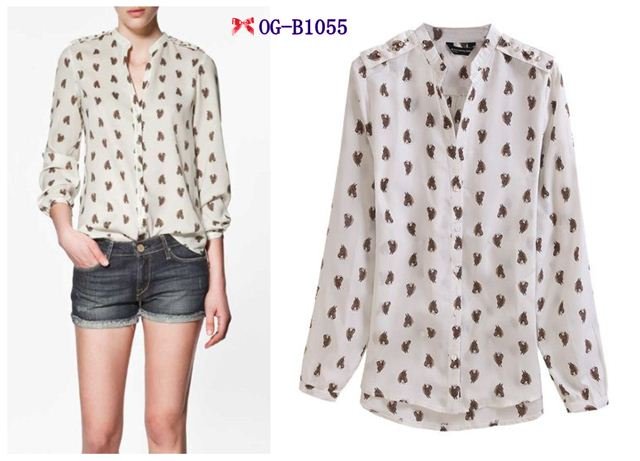 Free shipping, Top brand style 2012 Popular long sleeve pony/small horse head print Women chiffon Blouses, white color  S, M, L