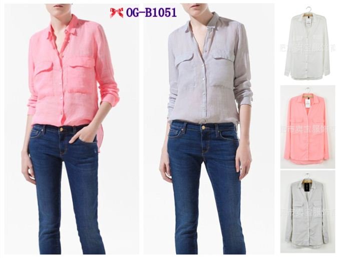 Free shipping, Top brand style 2012 Popular long sleeve two pocket solid  Women Blouses,cotton linen blends, 3 color, S, M, L