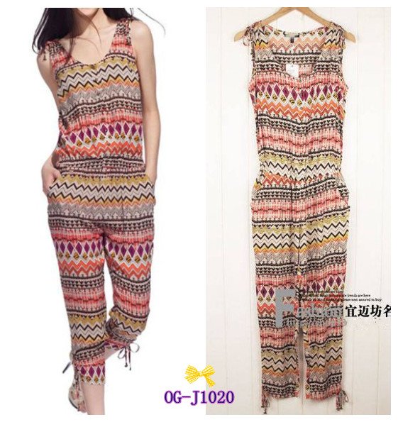 Free shipping, Top brand style 2013 new Casual geometric pattern women Jumpsuit 1 color 4sizes, OG-J1020