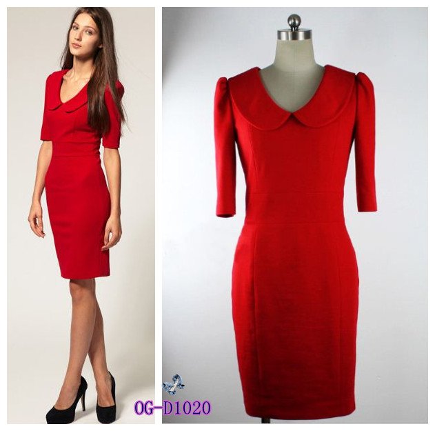 Free shipping Top grade brand Career Style 2012 New half sleeve work tight skirt  close-fitting dress 1 color 3 sizes OG-D1020