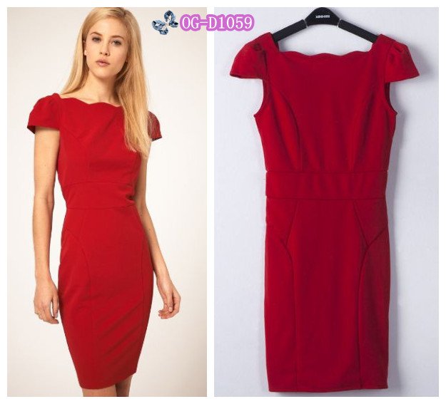 Free shipping Top grade brand Career Style 2012 short sleeve work tight skirt close-fitting dress red, black 2 color 8, 10, 12