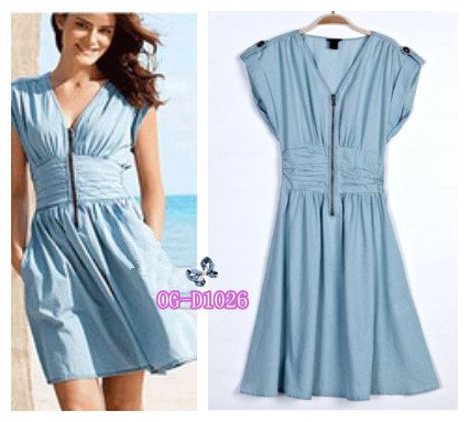 Free shipping Top grade brand style American and European Style 2012 fashion casual V-neck slim sexy jean dress 1 color 3 sizes