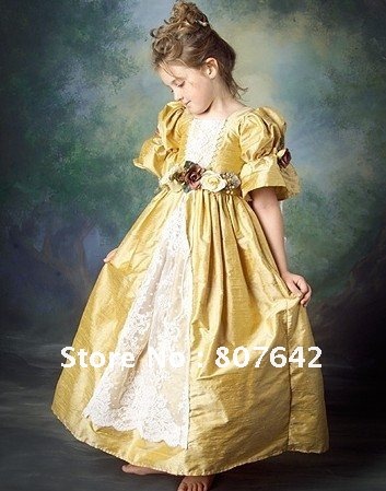 Free shipping Top grade scoop short sleeve Flower girl dress girls' gown party dress Custom-size/color wholesale price Sky-1032