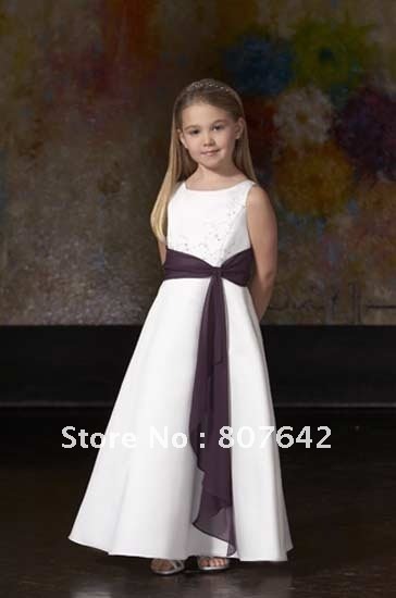 Free shipping Top grade scoop sleeveless Flower girl dress girls' gown party dress Custom-size/color wholesale price Sky-1034