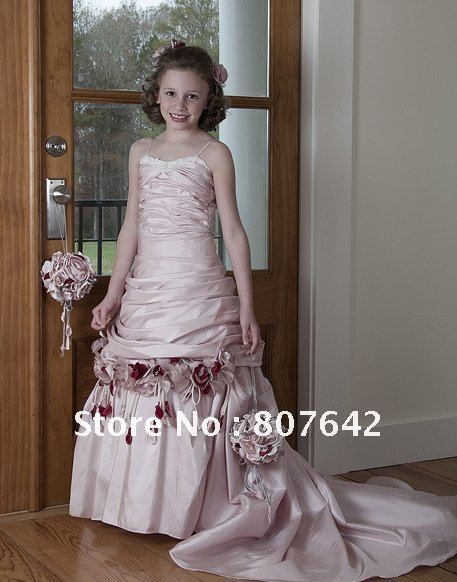 Free shipping Top grade Spaghetti Strap Flower girl dress girls' gown party dress Custom-size/color wholesale price Sky-1031