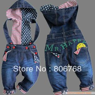 Free Shipping!top quality baby jeans fashion girl/boy Korean denim overalls autumn infant trousers