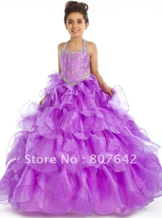 Free shipping top quality halter Hot Sale Flower Girl dress Custom-size/color Sky-1004 OEM & wholesale