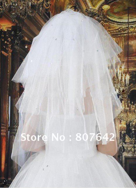 Free shipping top quality two-layer white bridal veil/wedding dress veil Cathedral 1.5M & pearls Sky-V051