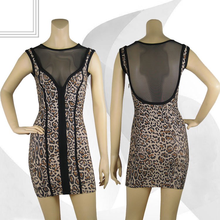 Free shipping Top Quality Women Leopard Bandage Dress Evening Dress