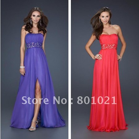Free Shipping Top Sale Newly Designed Split Side Chiffon Designer Beaded Evening Gowns