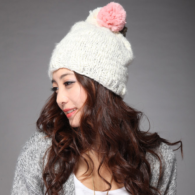 free shipping, Topcul young c three-color pompom ball knitted cap, knitted hat