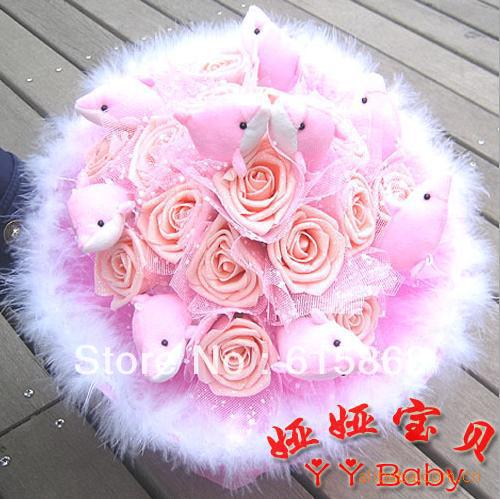 Free shipping toy bouquet 9 Dolphins 16 gold powder rose cartoon bouquet dried flowers Christmas gifts ZA940