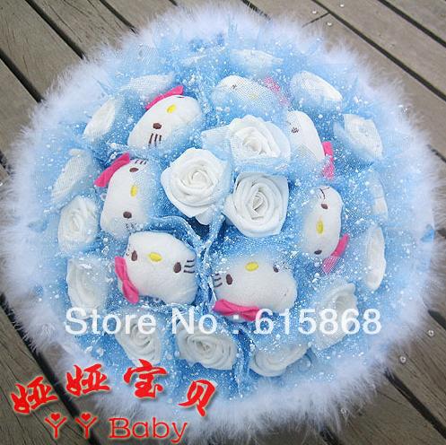 Free shipping toy bouquet Seven18 gold powder white roses lovely kitty cartoon bouquet dried flowers Christmas gifts ZA945