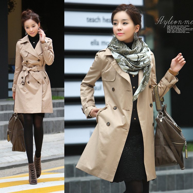 FREE SHIPPING Trench female 2012 spring and autumn outerwear slim trench thin long paragraph double breasted 2312
