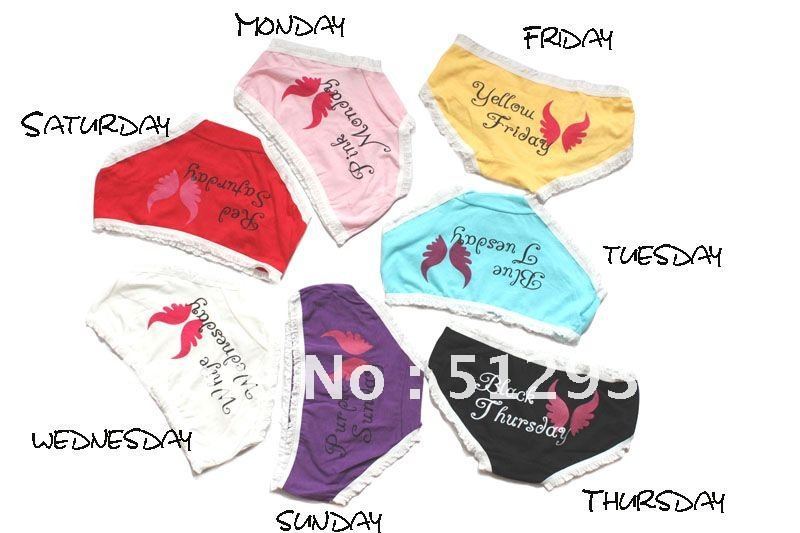 Free Shipping Trendy Cotton briefs , Weekly Lace Bowknot Women Panties  #SD1304