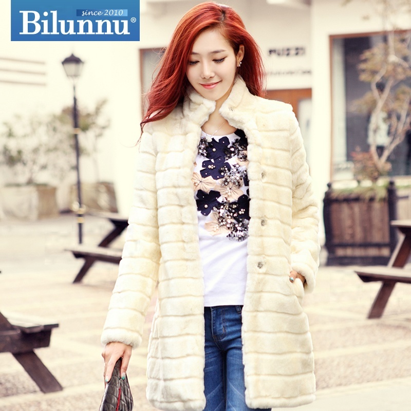 Free Shipping Trumpet 2013 fashionable casual medium-long rex rabbit hair fur coat overcoat 8073b LDS