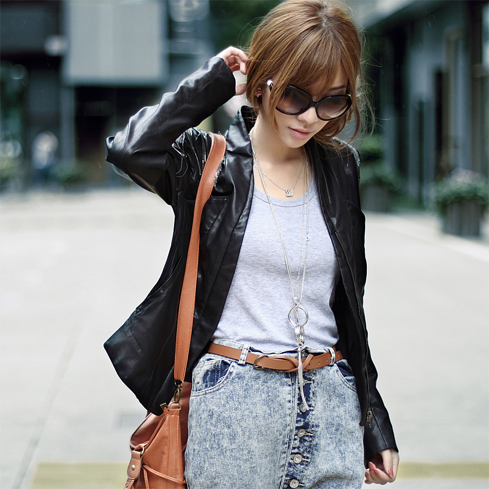 Free shipping Trumpet 2013 spring new arrival fashion small leather clothing female short design PU outerwear slim 1201