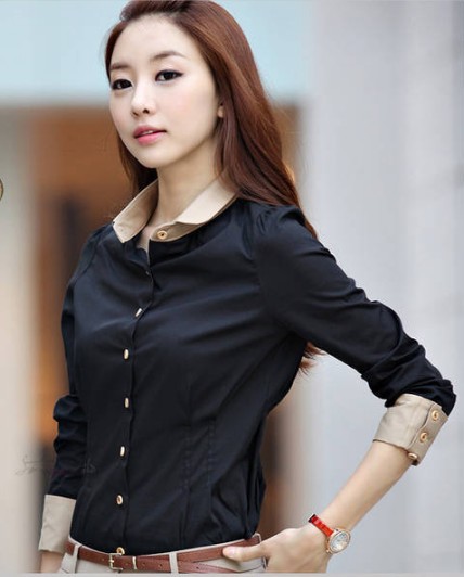 Free Shipping TS-100 Fashion OL Formal Women's Shirts Long Sleeve Business Women Blouses/Tops S/M/L/XL/XXL Blue/Black