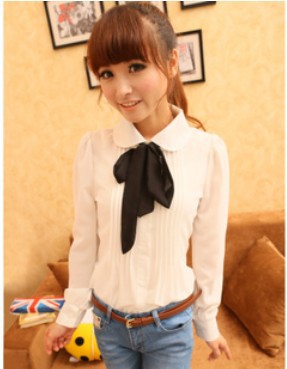 Free Shipping TS-101 Fashion OL Chiffon Women's Shirts Long Sleeve Casual Lovely Blouses/Tops S/M Beige/Black