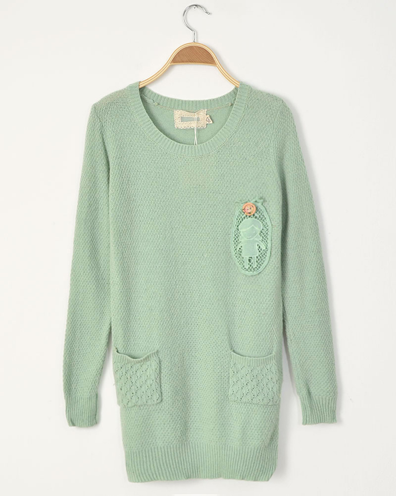 Free Shipping Ttc sweet doll pattern two pockets medium-long long-sleeve pullover sweater 2 wholesale