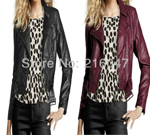 Free Shipping Turn-down Collar Long Sleeve Motorcycle Pu Coat Jacket WF-0047